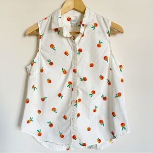 J. Crew Sleeveless Poplin Shirt in Signature Fit with Orange Print Women’s L P